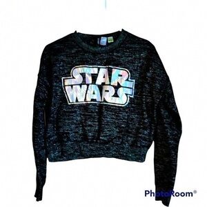 H&M Divided Black Sparkle Crewneck with Green Star Wars Tag